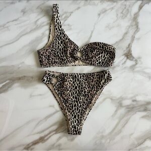 LA Hearts by PacSun Leopard Animal Print Eerie O-Ring High Waisted Bikini Set XS